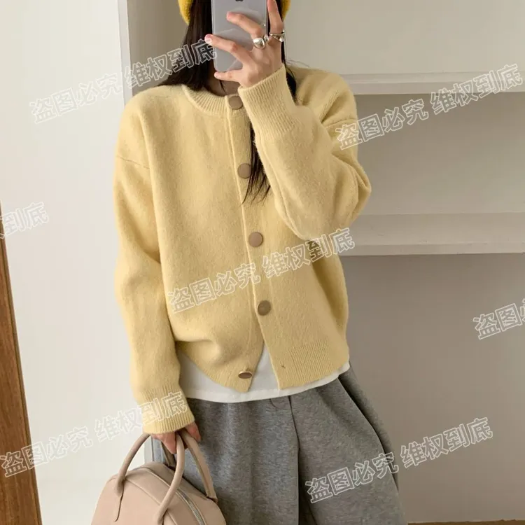 【原版正版高克重750克】大金扣软糯高密度厚款韩系慵懒针织毛衣女