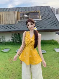 无袖V领夏季宽松型套头刺绣衬衫连衣裙【A区】1167+5255 套装