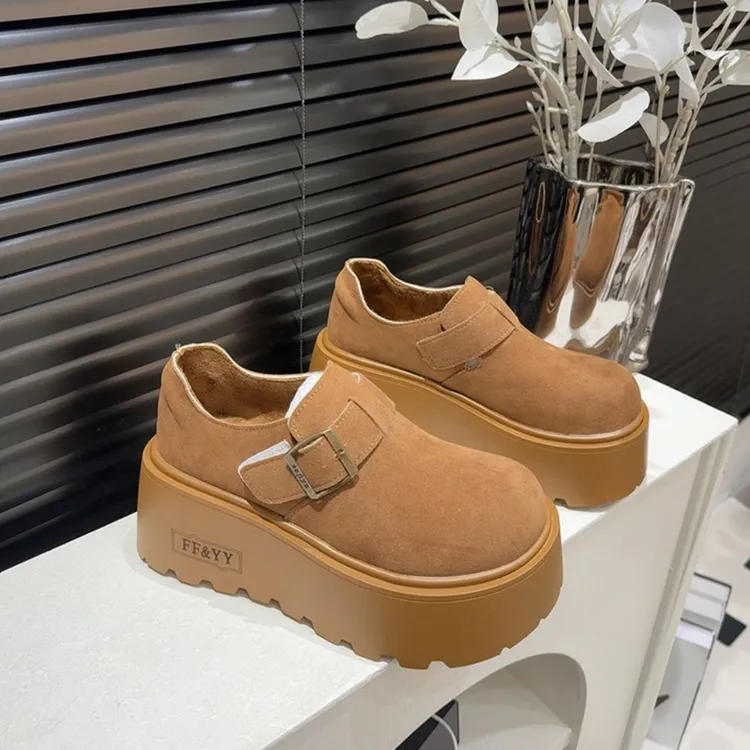小个子增高厚底勃肯鞋女秋冬2025新款加绒大头丑萌百搭乐福鞋单鞋