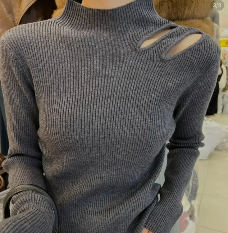 【小心机纯色镂空半高领针织上衣】修身百搭秋冬韩系时尚显瘦百搭