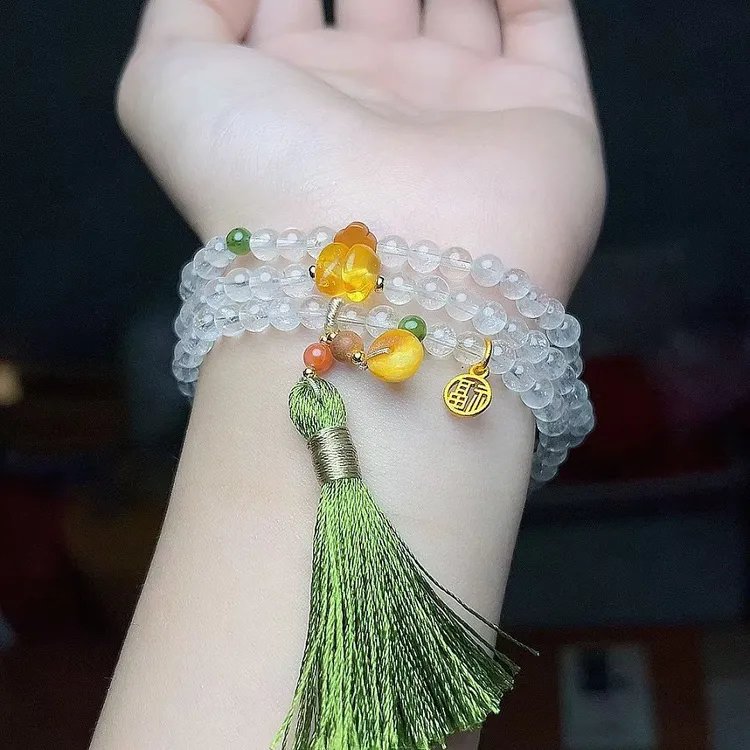 天然白月光水晶加蜜蜡多圈手串项链小众清新风格女款七夕礼物