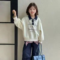 女童秋款卫衣2025春秋新款儿童休闲卡通风中大童POLO领卫衣Q13837