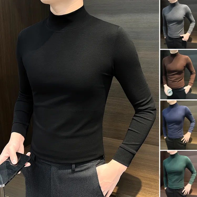 半高领男士打底衫2025新款成熟痞帅男装高级感内搭男款长袖T恤衫