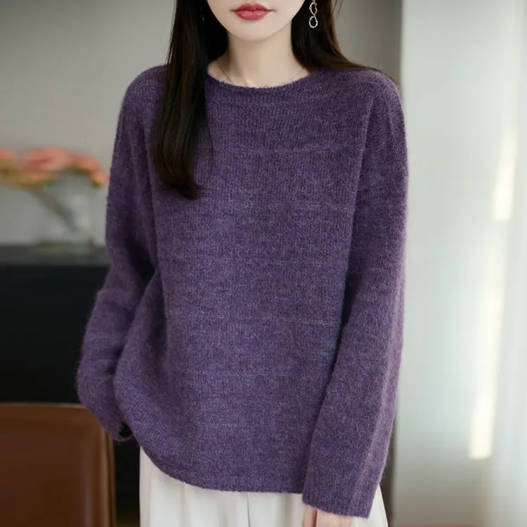 正品撤柜羊毛衫圆领毛衣秋冬新款宽松慵懒套头针织衫外穿上衣
