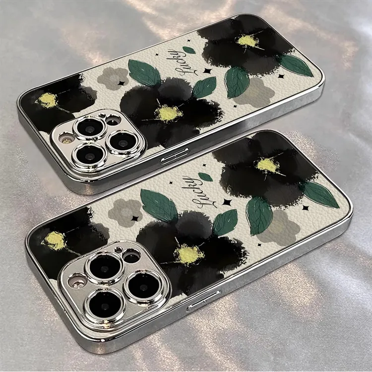  墨韵繁花适用苹果16promax手机壳iPhone15pro春夏14/13pro电镀女