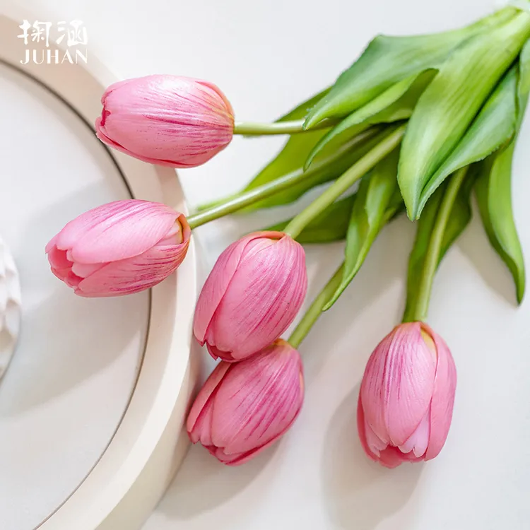 【掬涵】高端郁金香仿真花保湿手感假花摆设室内客厅装饰桌面摆件