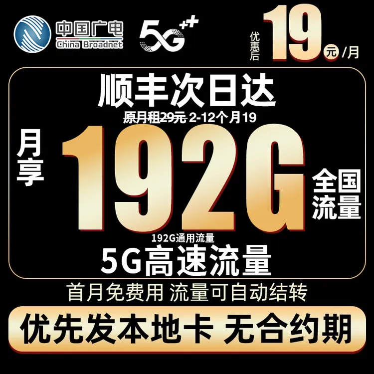 永 19元广电流量卡全国限流量19元中国广电手机卡电话卡流量结转L