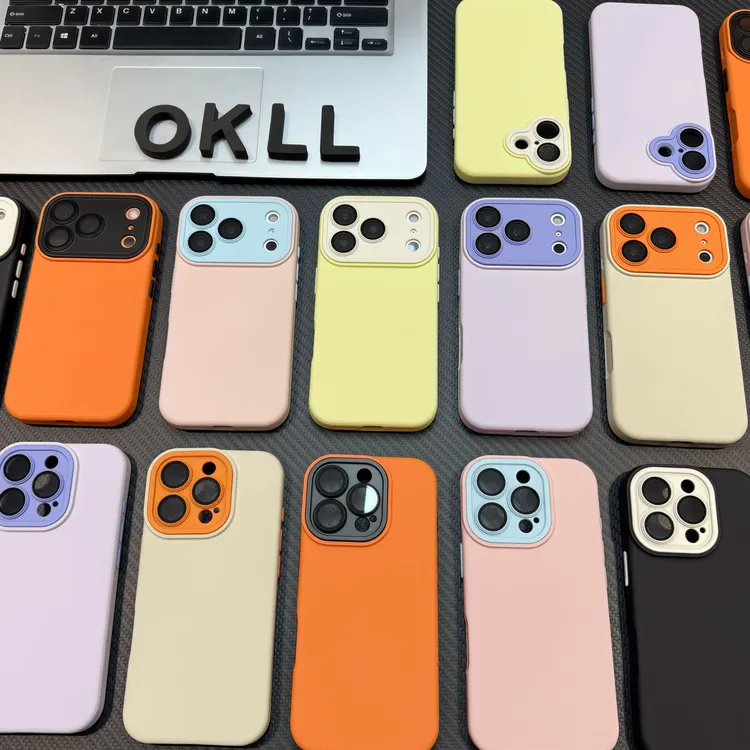 欧克里里秋冬肤感镜头拼色适用iPhone1617promax手机壳14苹果1513