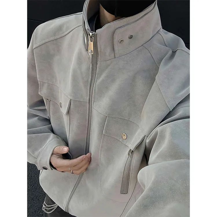 美式复古pu皮夹克男款春季高级感痞帅立领棒球服cleanfit工装外套