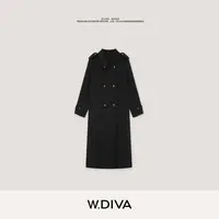W.Diva【山海】黑色澳洲羊毛+山羊绒大衣百搭双排扣中长款4CDMW9200
