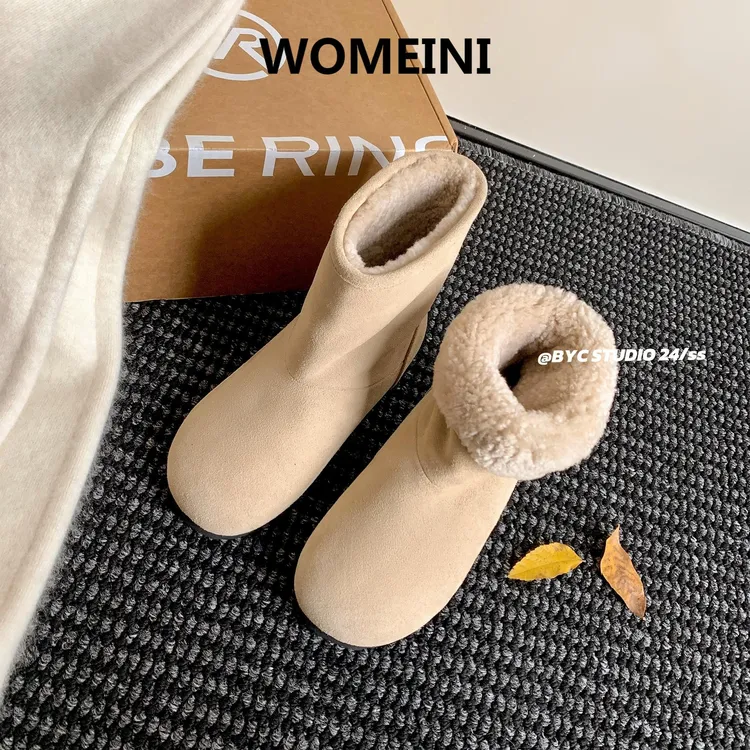 冬女款厚底雪地靴保暖加绒加厚勃肯棉鞋时尚百搭高级感真皮毛毛鞋