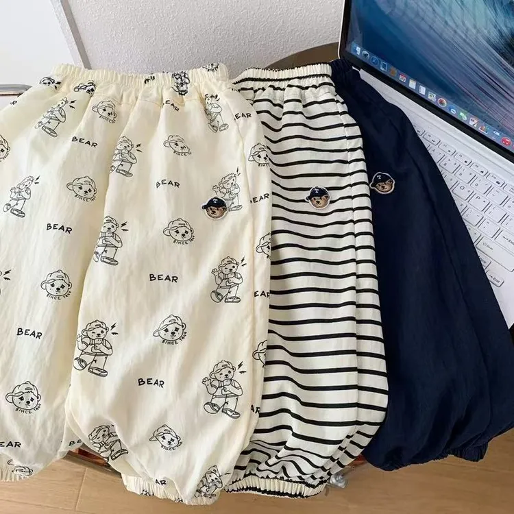 儿童薄款防蚊裤夏季男女童潮牌卡通小熊长裤宝宝小童休闲束脚裤
