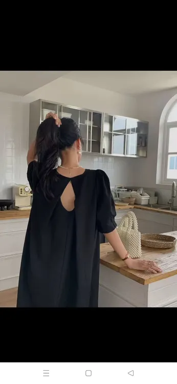 夏季新款韩版泡泡袖收腰褶皱纯色长款连衣裙