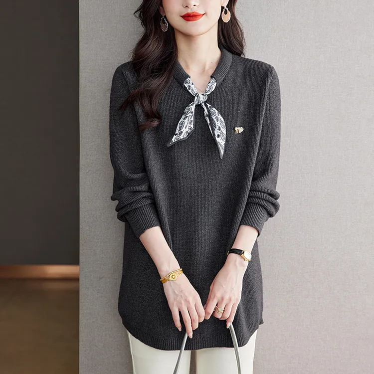 春秋大码围巾领毛衣女士宽松遮肚子显瘦秋冬洋气中长款针织打底衫