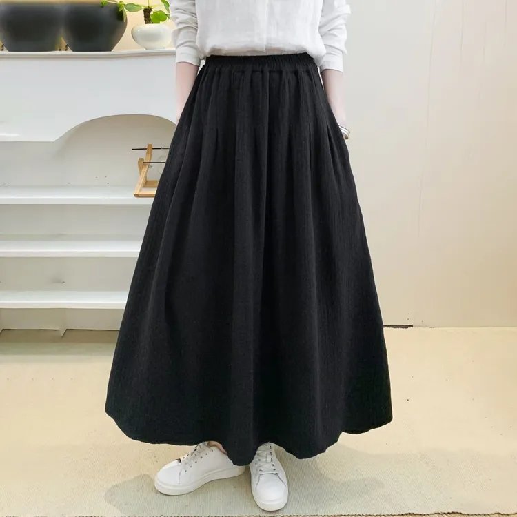 加厚棉麻波点提花长款半身裙2025秋冬新款女休闲百搭长裙子101401