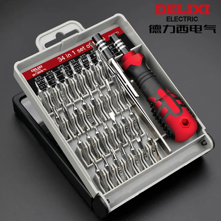 德力西电气34合一迷你手动螺丝刀套盒多功能省力精密装机工具套装