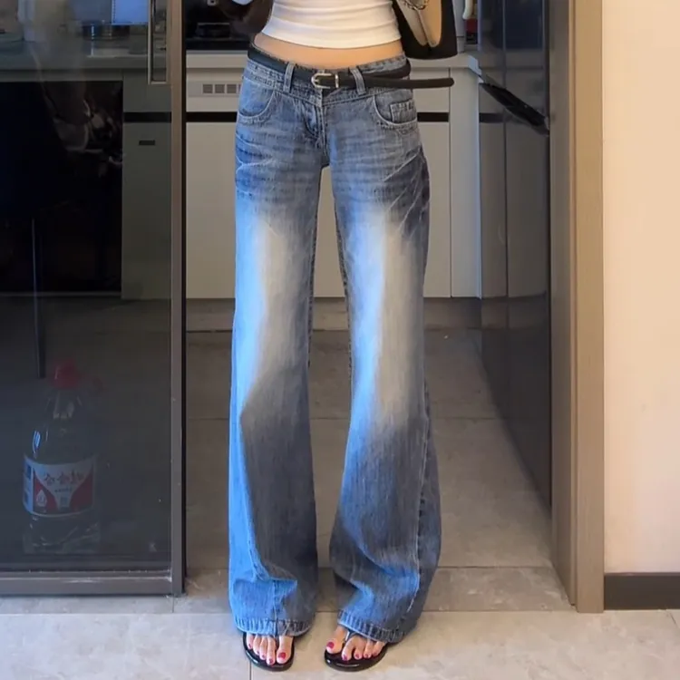 “腿精养成”显瘦美式复古微喇裤百搭显瘦遮肉拖地牛仔裤LK2505546