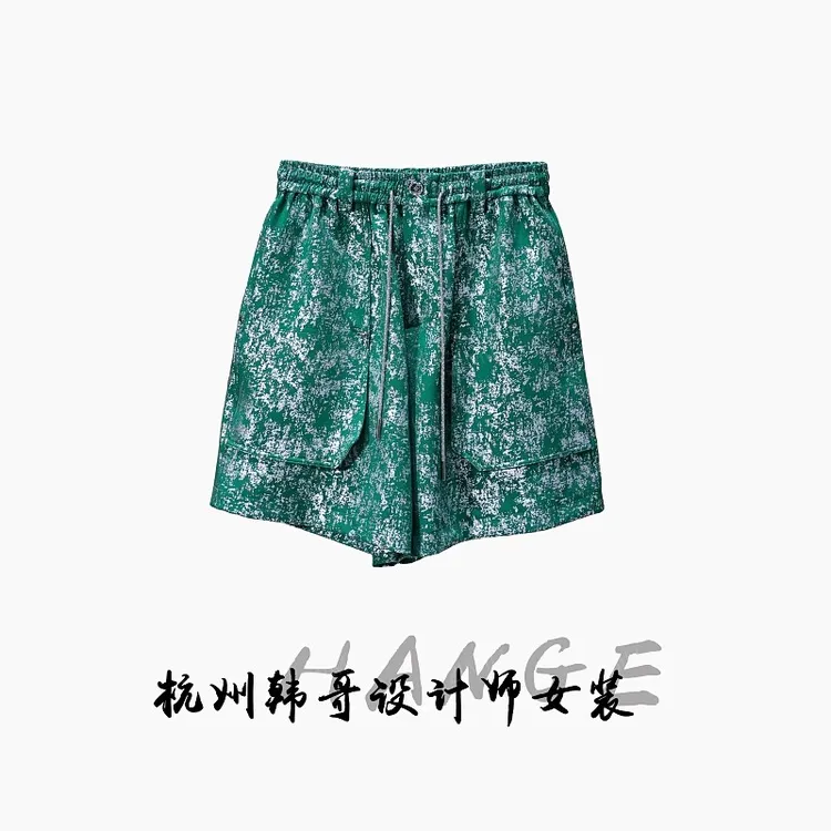 【韩哥女装】夏季轻薄祖母绿点印高腰运动休闲短裤7921-H1