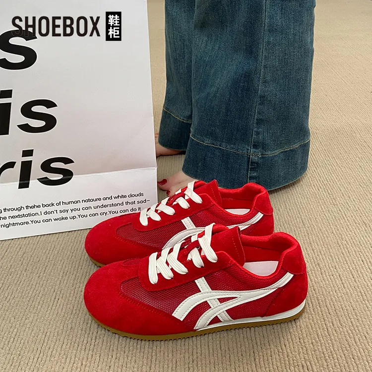 SHOEBOX鞋柜红色德训鞋女2025新款爆款夏季超火网面透气阿甘鞋