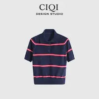 CIQI STUDIO【摩卡少女】喵系学院感女士条纹撞色针织衫 QQY-25202