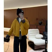 玳妮【美式飞行员】秋冬新款复古立领拼色棉服韩版时尚气质棉衣外套
