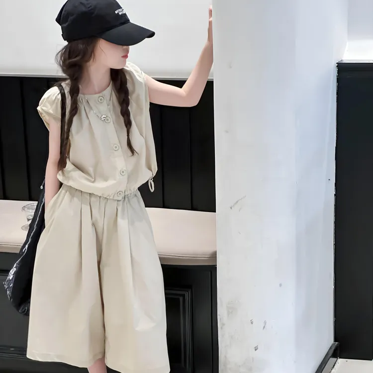 女童夏款套装2025新款洋气中大童时髦无袖背心儿童休闲阔腿裤子潮