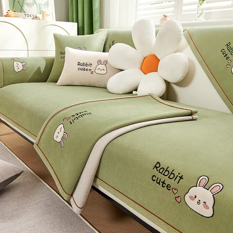 雪尼尔卡通沙发垫四季通用防滑沙发盖布套罩新款2024坐垫靠背盖巾