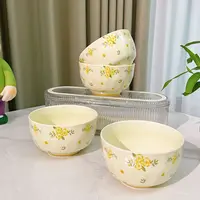 【6碗】奶油风陶瓷琉璃花家用吃饭碗釉下彩套装可爱米碗汤碗