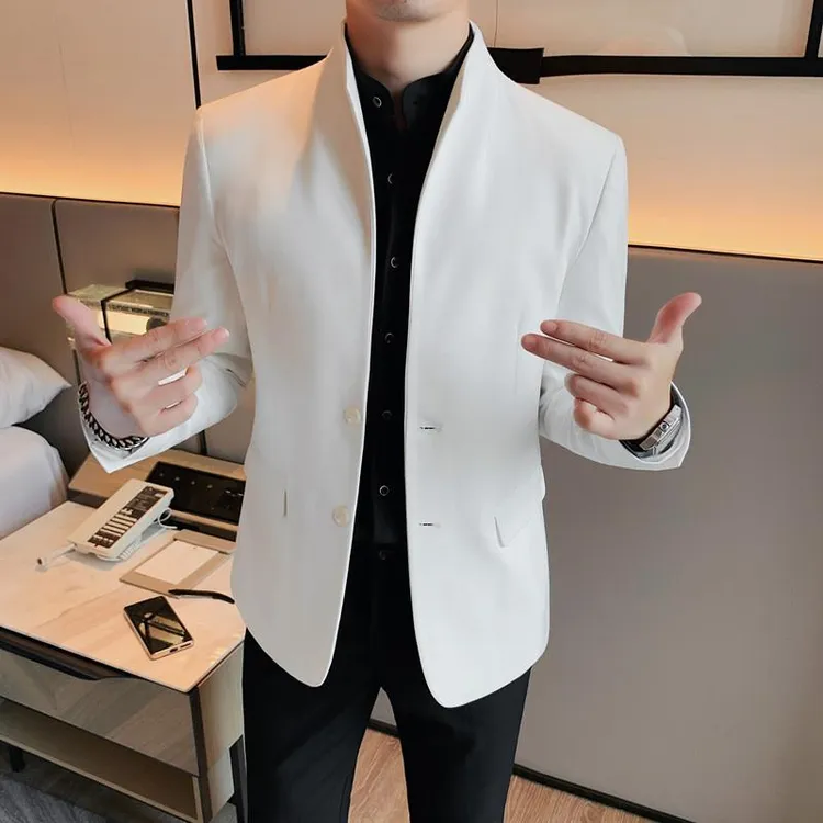新中式立领西装男士2025新款高品质修身休闲痞帅外套商务西服套装
