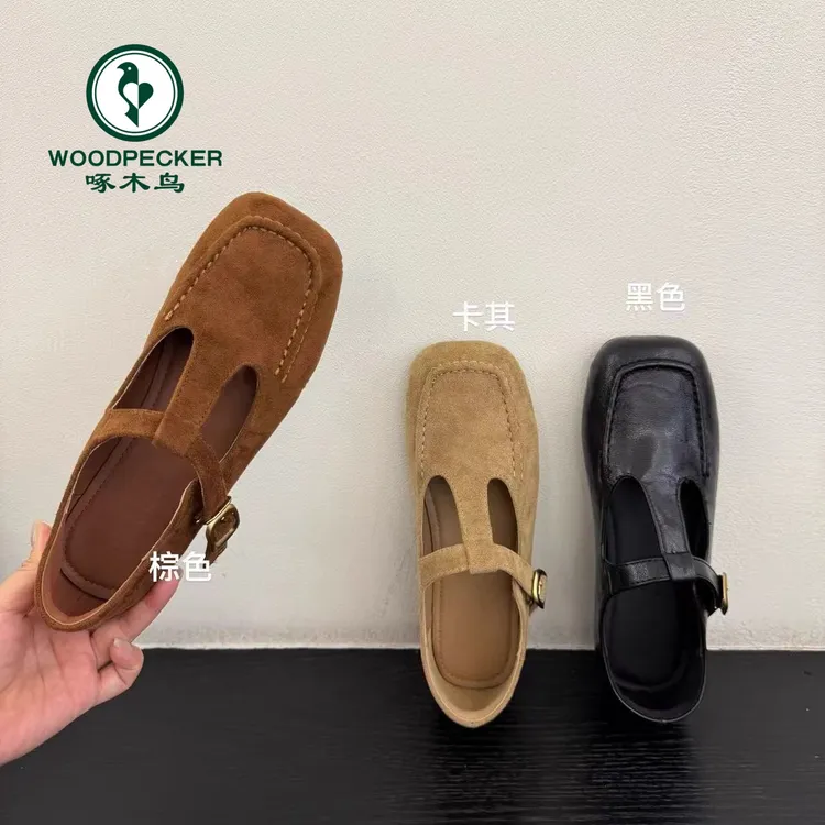 啄木鸟韩版秋季浅口玛丽珍鞋方头芒果头单鞋休闲软底鞋子奶奶鞋