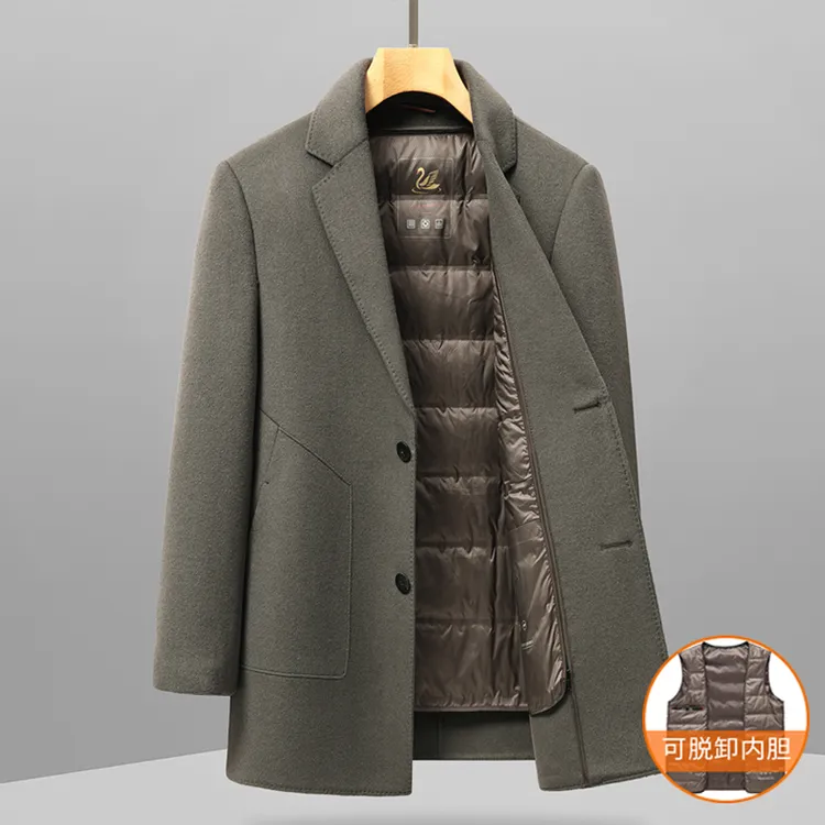 冬季保暖中长款毛呢大衣韩版双面呢西装领男士羊毛大衣冬天外套男