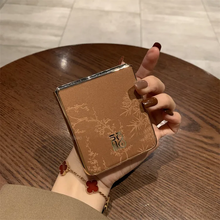 复古棕色国风烫金福字适用华为pocket2手机壳vivoxflip高级感p50s