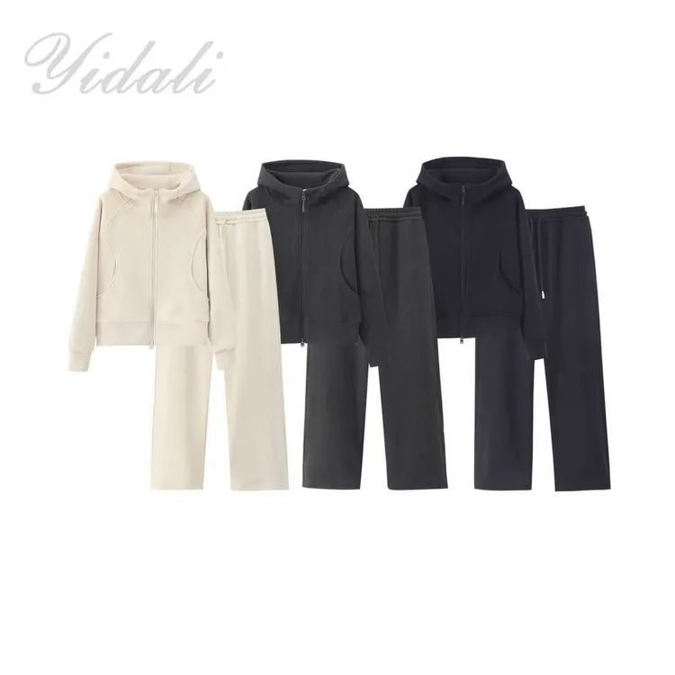 【暖意随行】冬季羊毛桑蚕丝加绒加厚女士立体拼接套装两件套T2553