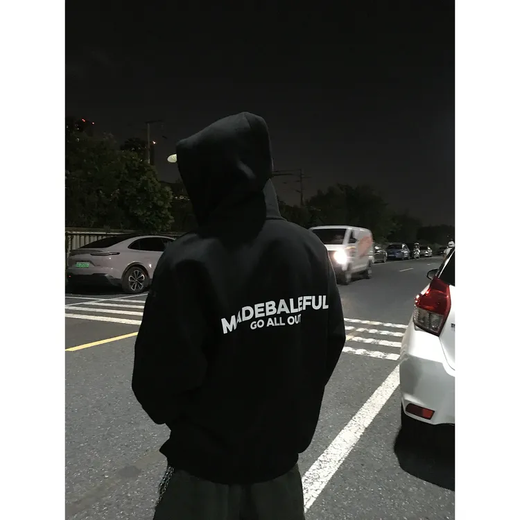 420G重磅情侣卫衣长袖连帽字母印花外套秋冬休闲宽松街头风帽衫