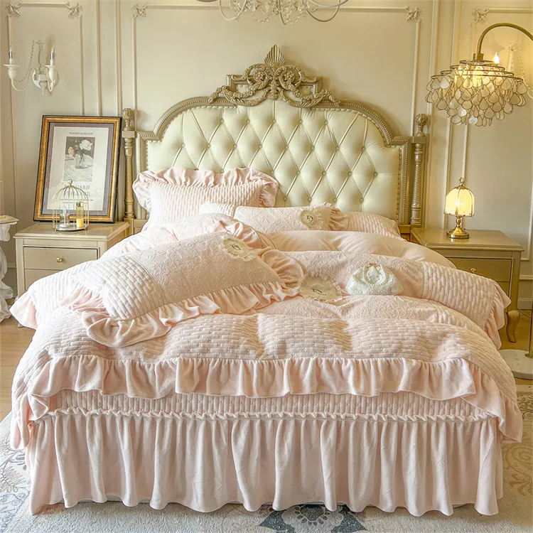 【玫瑰季】冬季雕花牛奶绒四件套床盖款法式夹棉加厚床品轻奢高级感