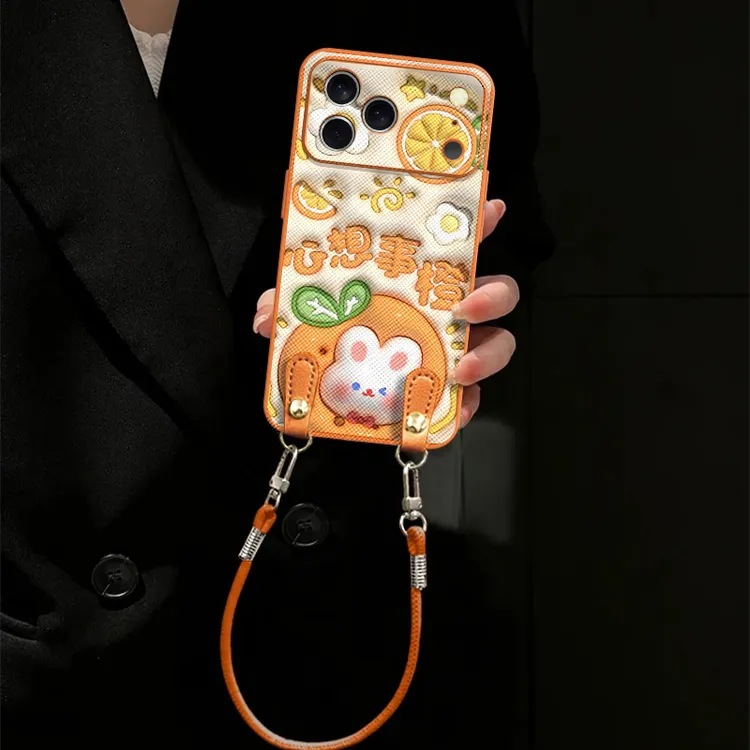 心想事橙兔适用苹果vivo华为oppo小米iPhone17金属橙十字纹手机壳