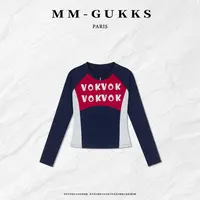 明明GUKKS『冬日恋岛』美式字母简约插肩袖拼色显瘦打底衫T恤上衣