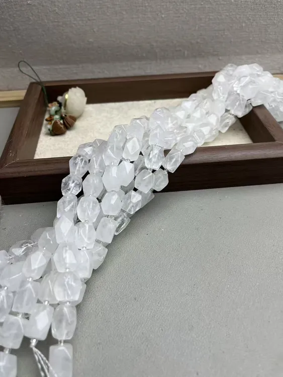 天然10/14mm左右白阿塞切面散珠半成品长度39cm左右可DIY当配珠等