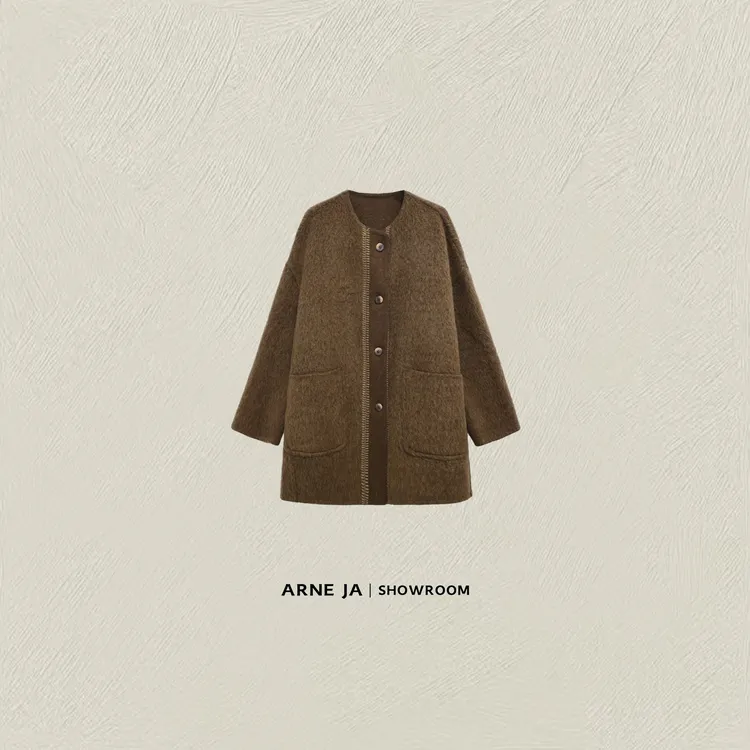 ARNE JA｜“典藏系列”苏力羊驼设计感拼接分割大衣外套D54SN32019