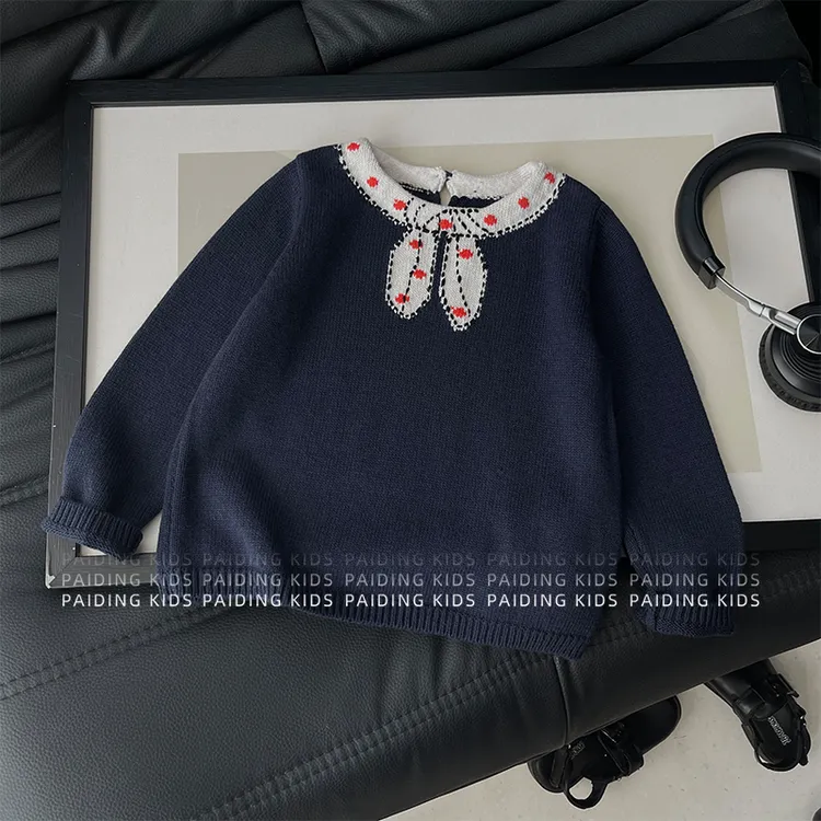 【阿湫】春秋装女童韩版时尚洋气个性撞色领口提花针织衫上衣SJ6383