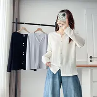 JIANAOBEN/简澳本微胖大码女装宽松显瘦百搭V领打底衫长袖上衣