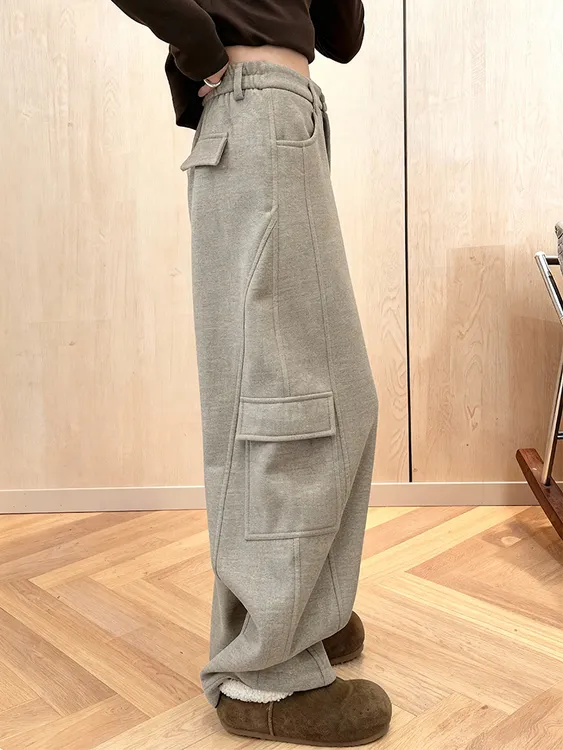 韩系复古工装风宽松百搭休闲裤女2025冬季新款通勤显瘦舒适阔腿裤