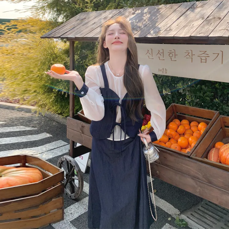 复古氛围感套装裙夏季女2025新款气质显瘦女神范假两件上衣半身裙