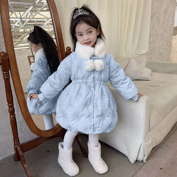 蓝色艾莎公主新国标90绒女童冬款儿童羽绒服冬季童装外套保暖洋气
