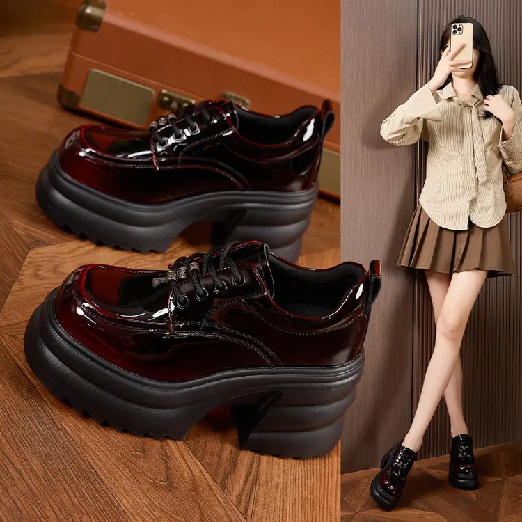 厚底粗跟9cm显高乐福鞋女英伦风小个子新款秋季休闲单鞋松糕增高