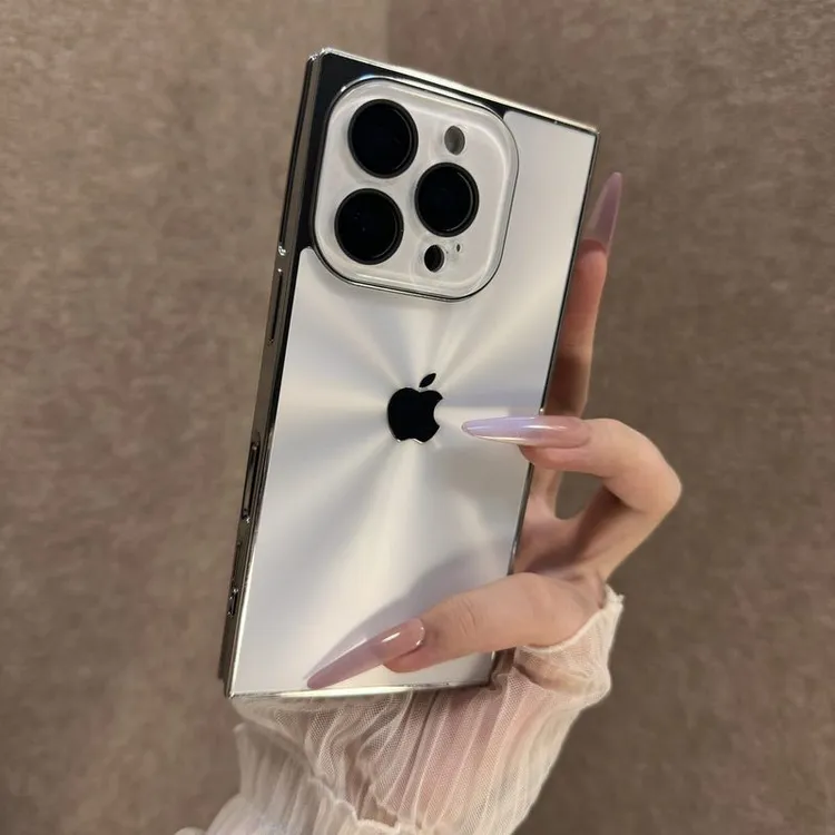 高级感镭射方形极光适用iPhone16手机壳15纯色14情侣13新款带标