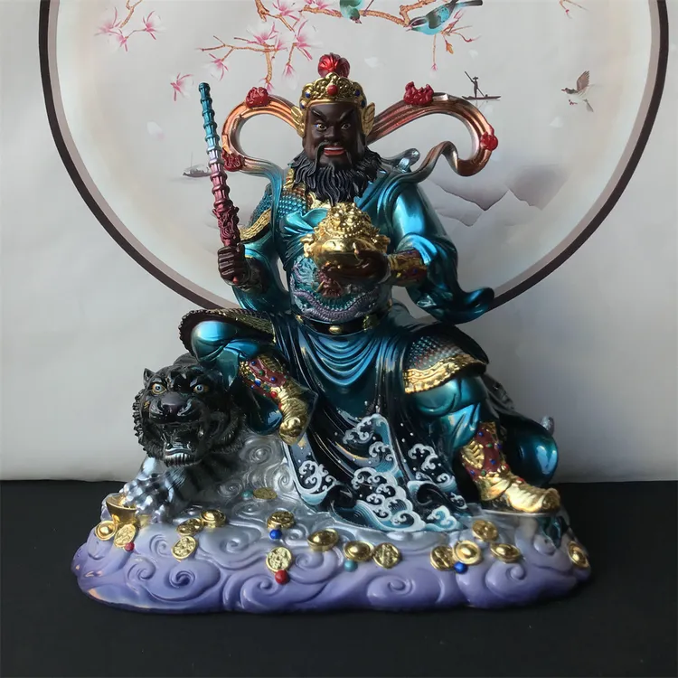 新款树脂骑虎蓝衣武财神摆件赵元帅赵公明神像招财居家佛像