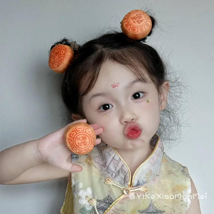 趣味中秋 宝宝可爱月饼儿童发夹女童边夹节日头饰女孩中秋节发饰