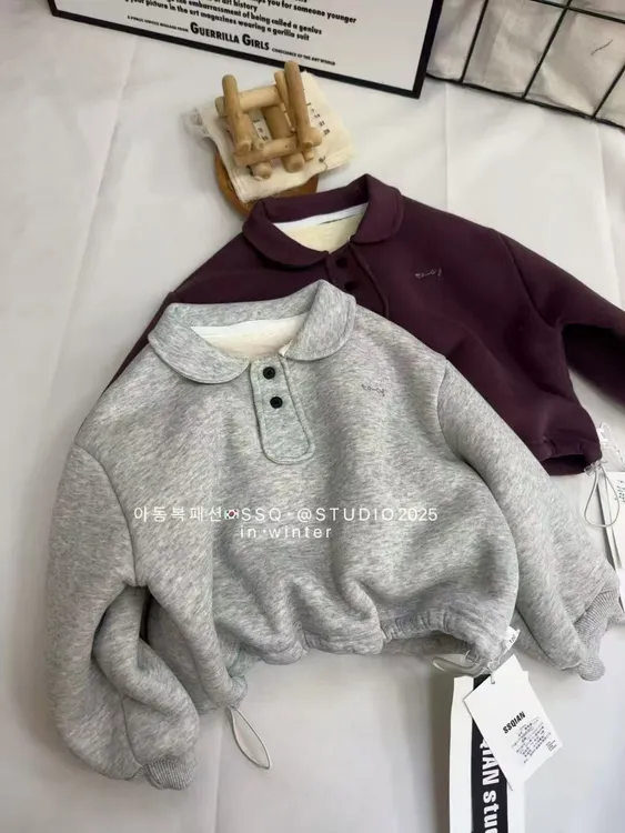 破价-大韩版超厚绒抽绳纽扣polo领卫衣