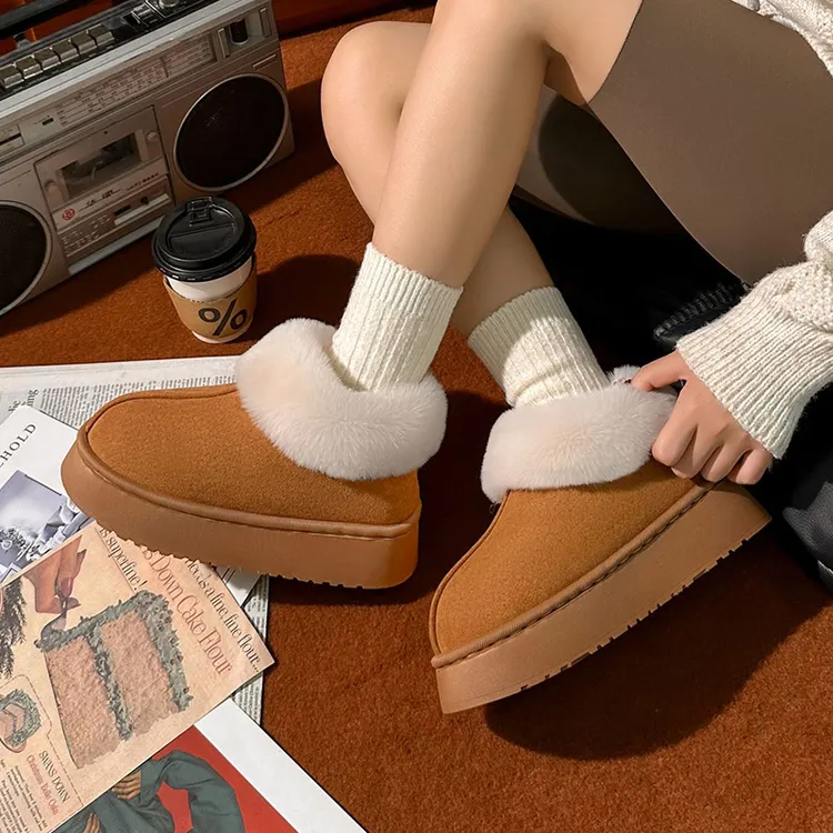 【蚂蚁之恋】亲子款冬季室内外家居家毛绒保暖外穿防滑雪地靴棉拖鞋商品图